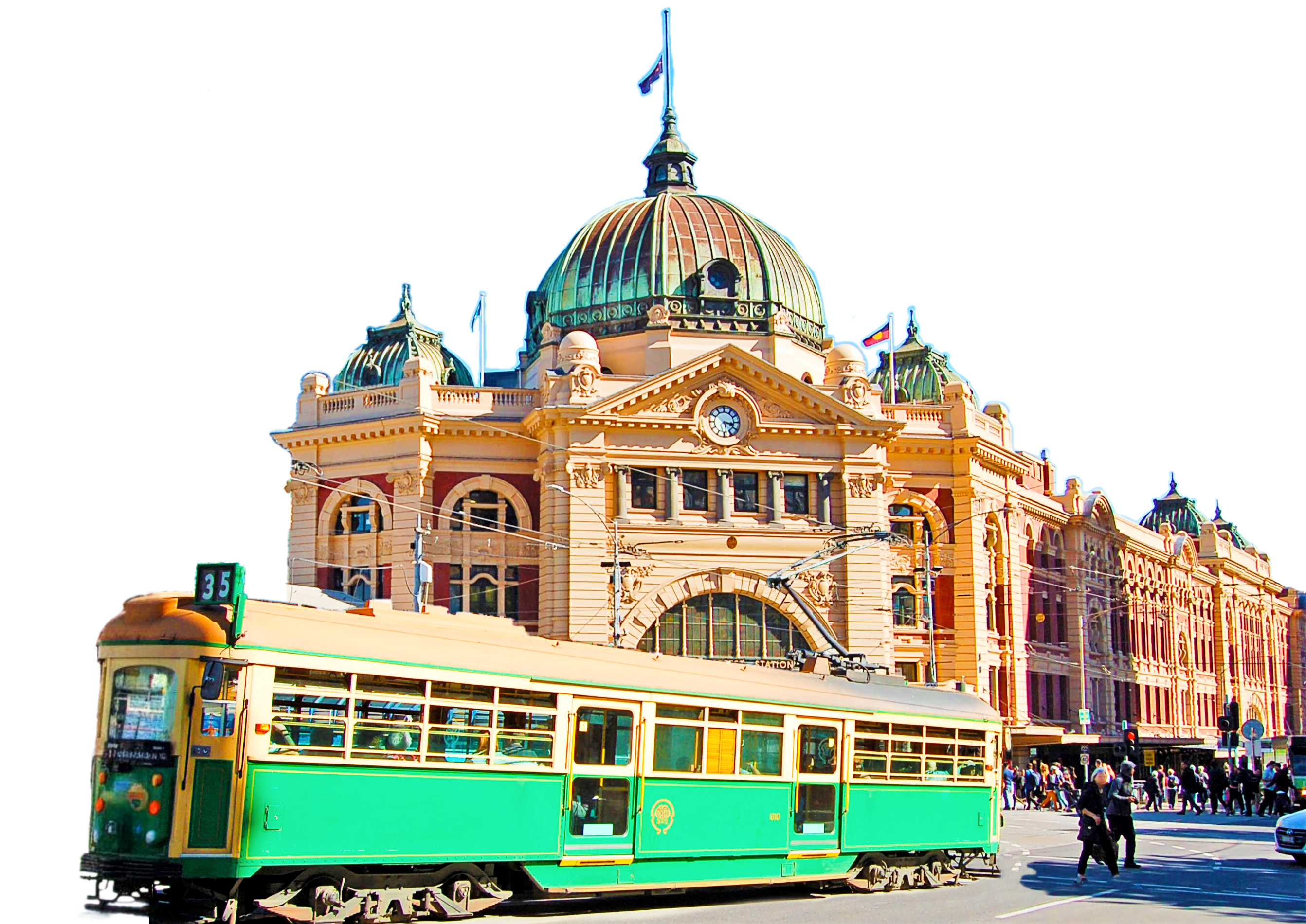 Flinders Street Station with Melbourne tram